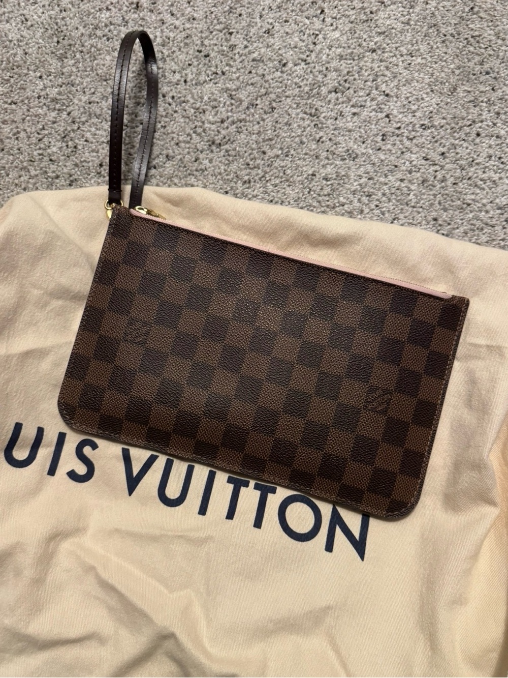 Louis Vuitton Brown Damier Ebene Wristlet Pouch with Pink Trim
